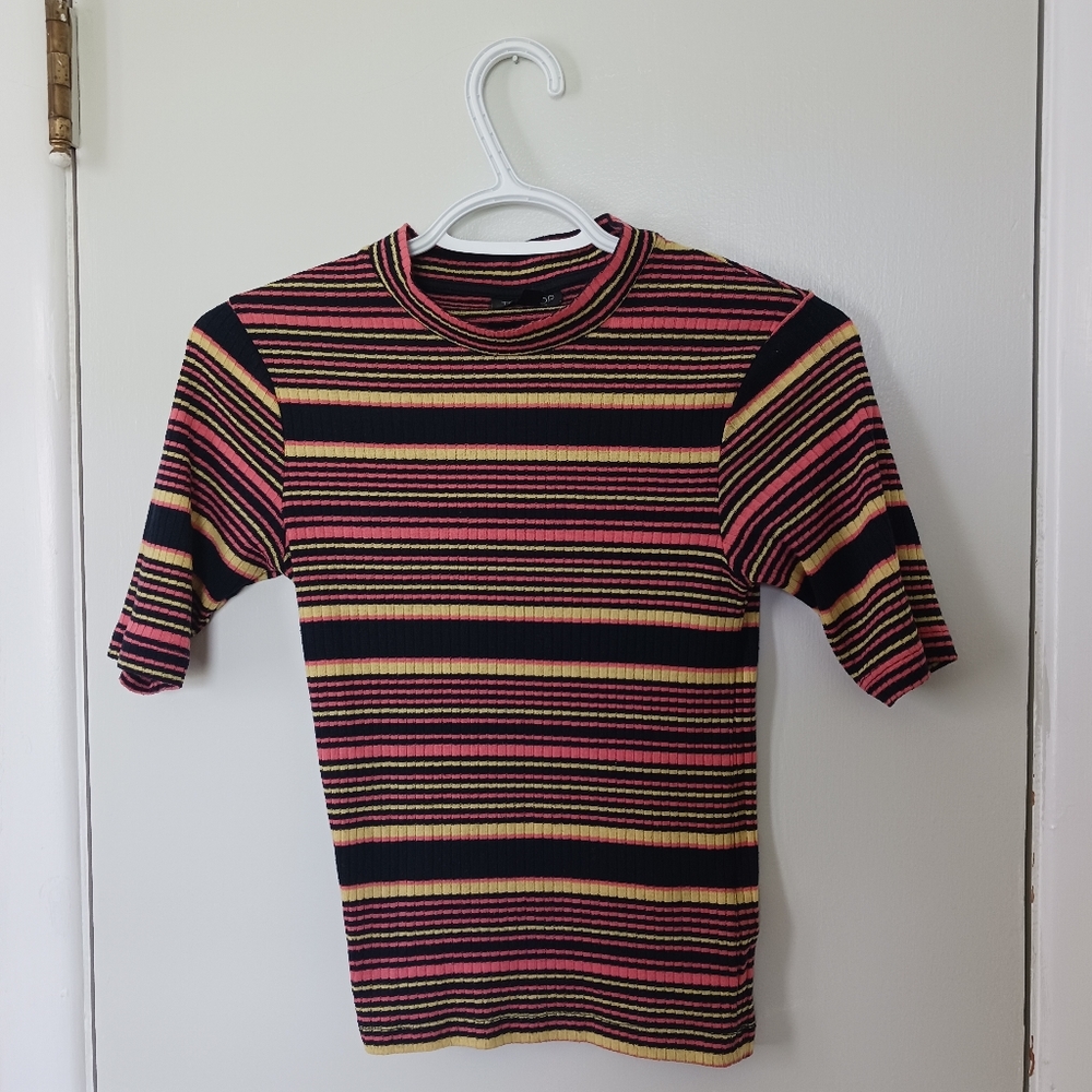 TOPSHOP striped top with mock neck